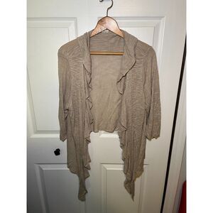 Dressbarn Beige Ruffle Open Front Cardigan Womens 18/20 Lightweight